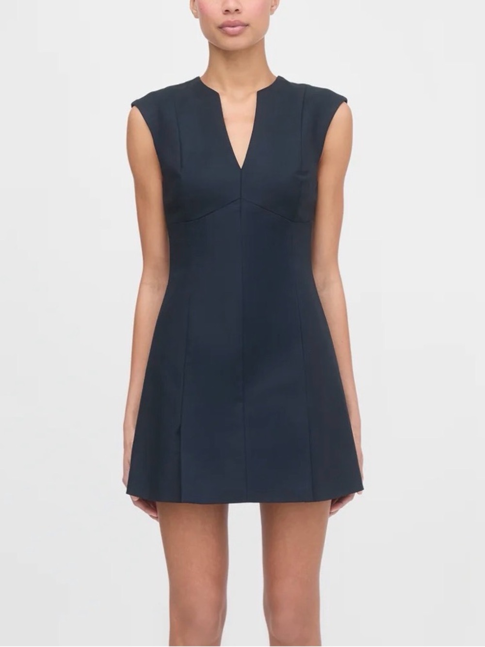 Sleeveless Navy V-Notch Mini Dress